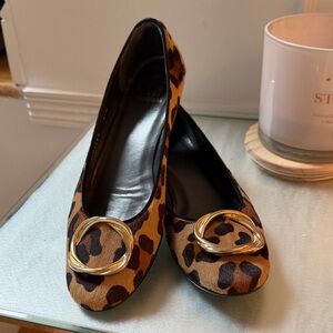 Stuart Weitzman Leopard-Print Ballet Flats with Gold Ring